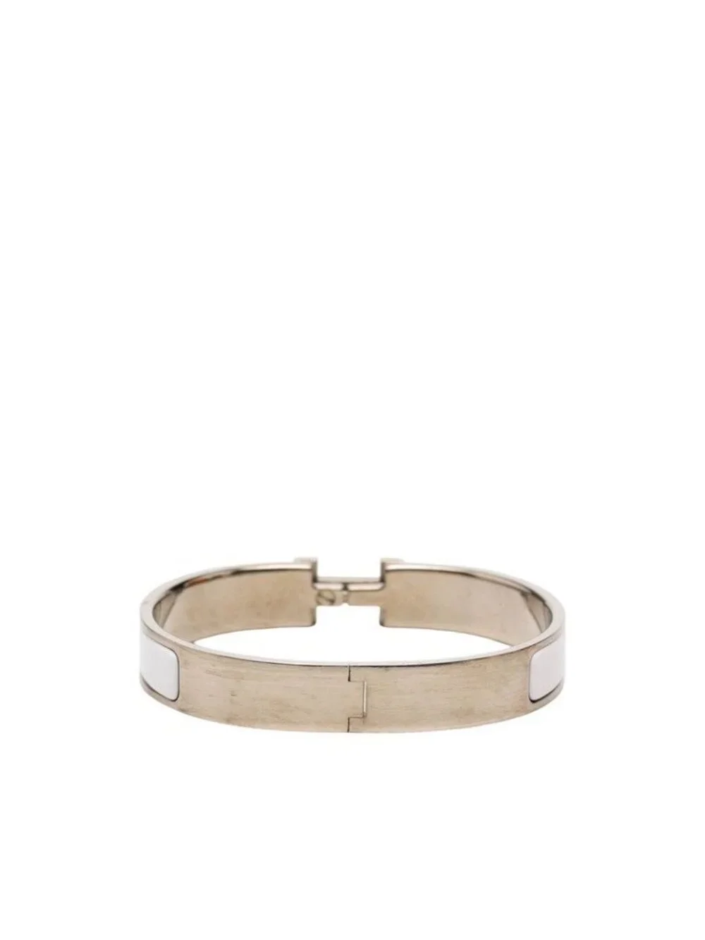 Hermes Click HH T5 XL Enamel Bracelet Silver White Metal
